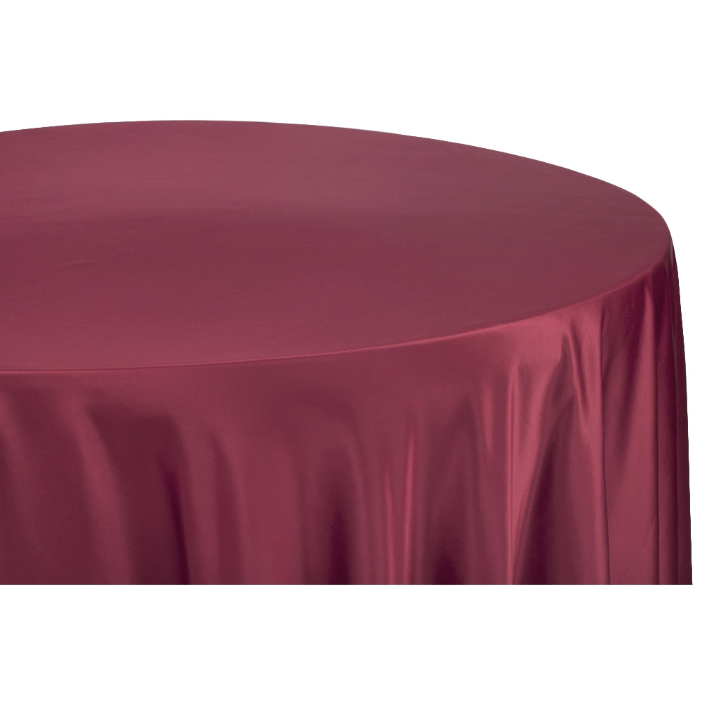 Lamour Satin 132" Round Tablecloth - Burgundy - CV Linens