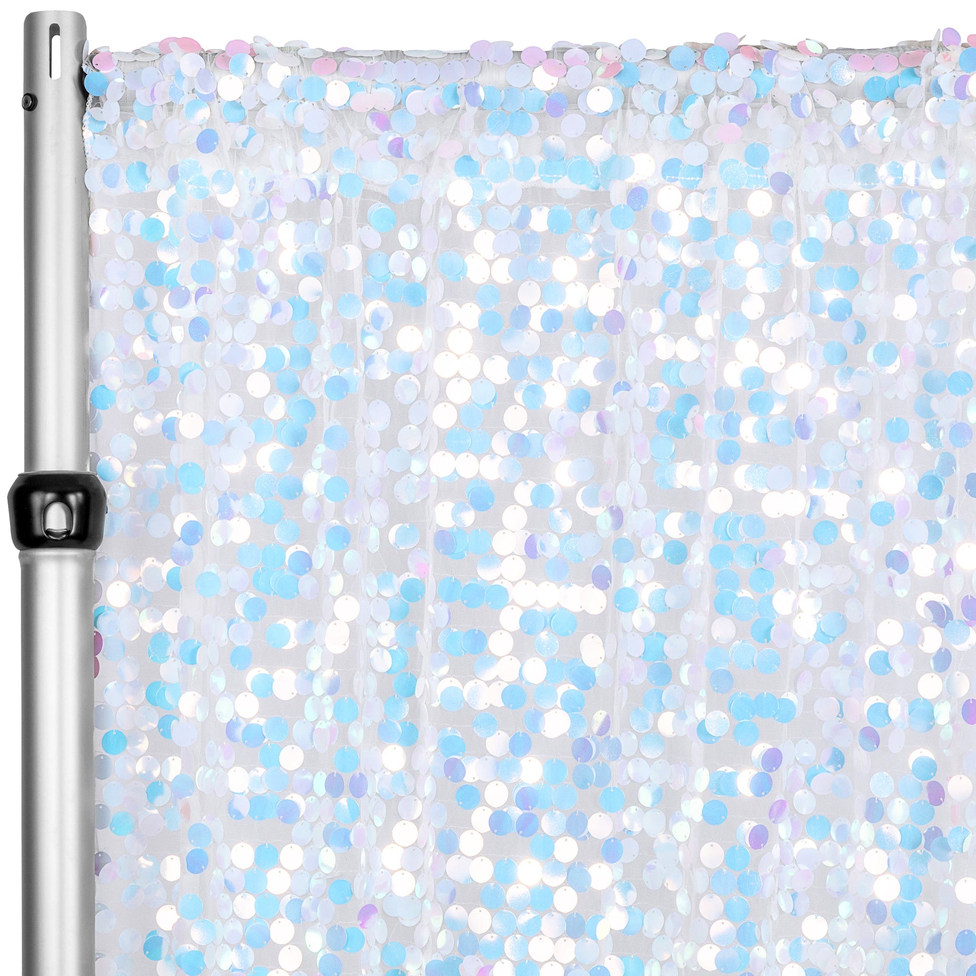 Large Payette Sequin 10ft H x 52" W Drape/Backdrop panel - Iridescent White - CV Linens