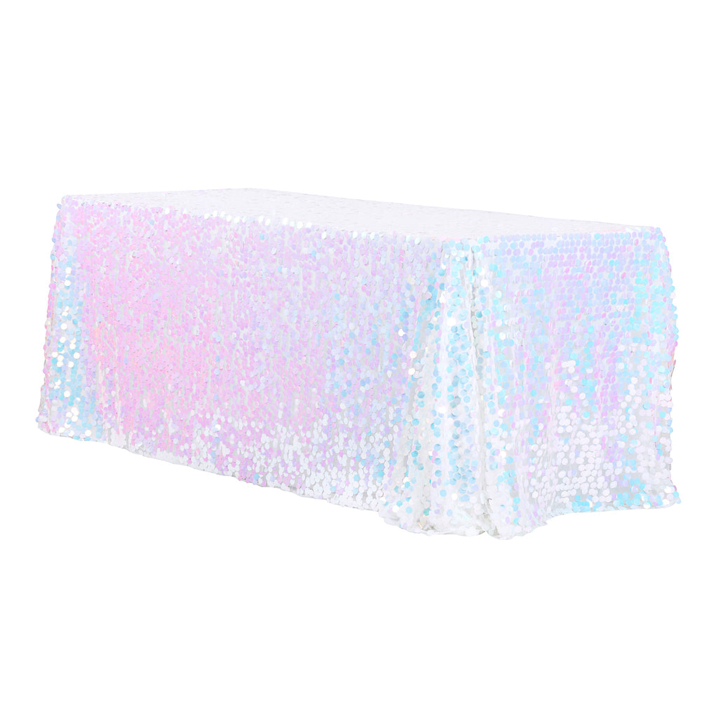 Large Payette Sequin Tablecloth 90"x132" Rectangular - Iridescent White - CV Linens