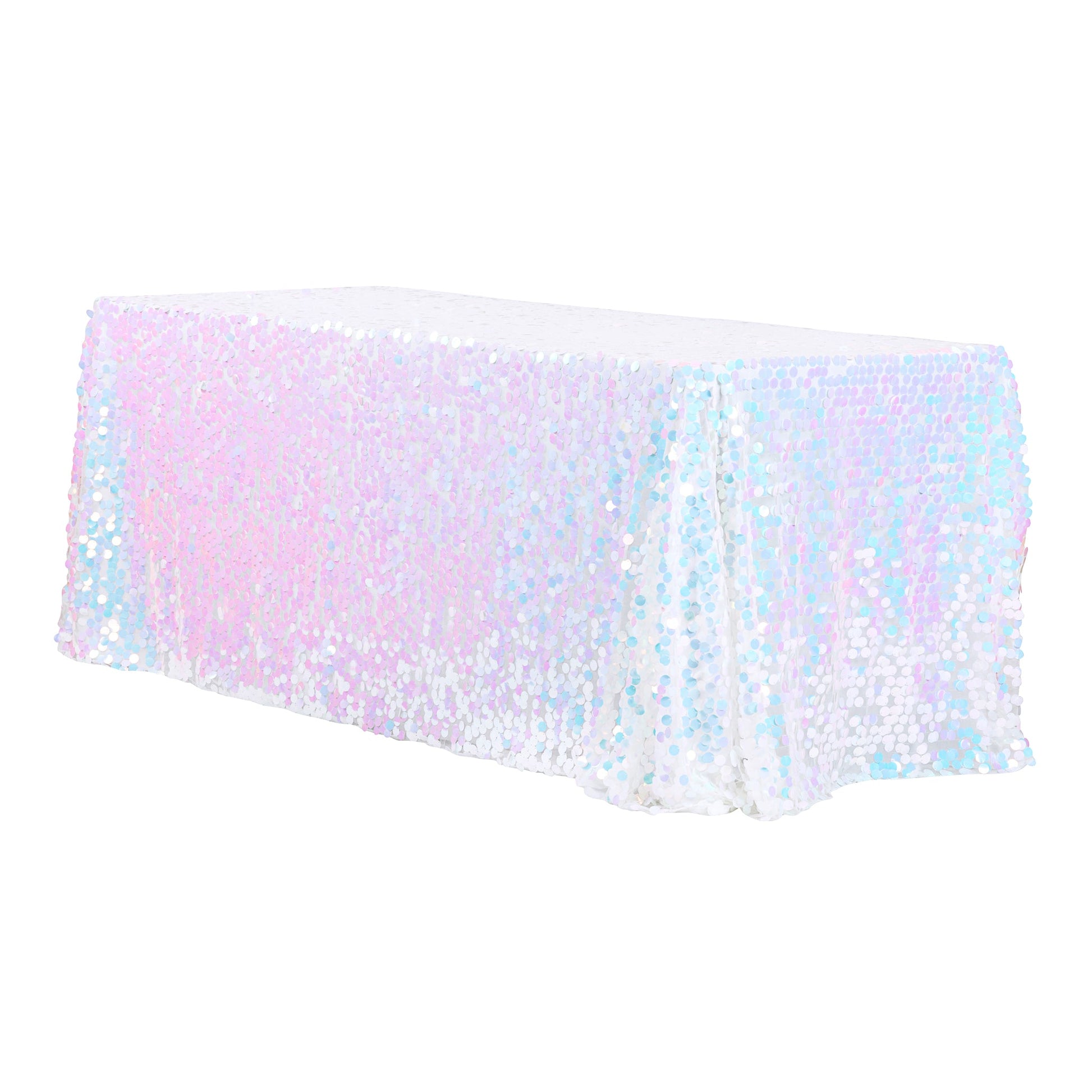 Large Payette Sequin Tablecloth 90"x132" Rectangular - Iridescent White - CV Linens
