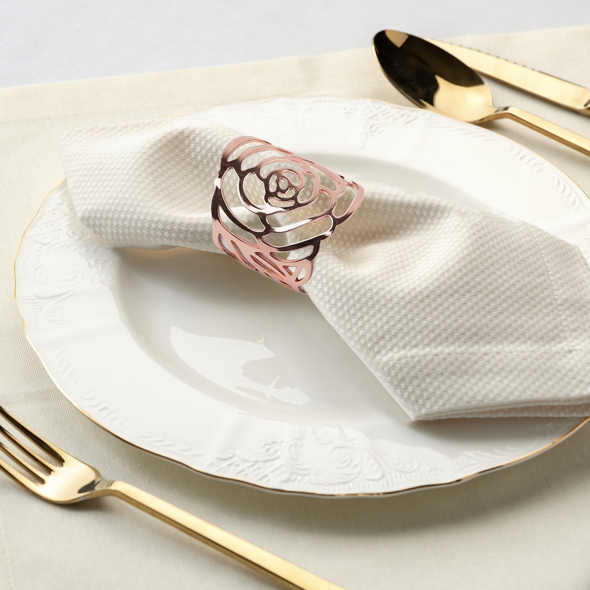 10 pc/pk Laser Cut Rose Metal Napkin Ring - Blush/Rose Gold