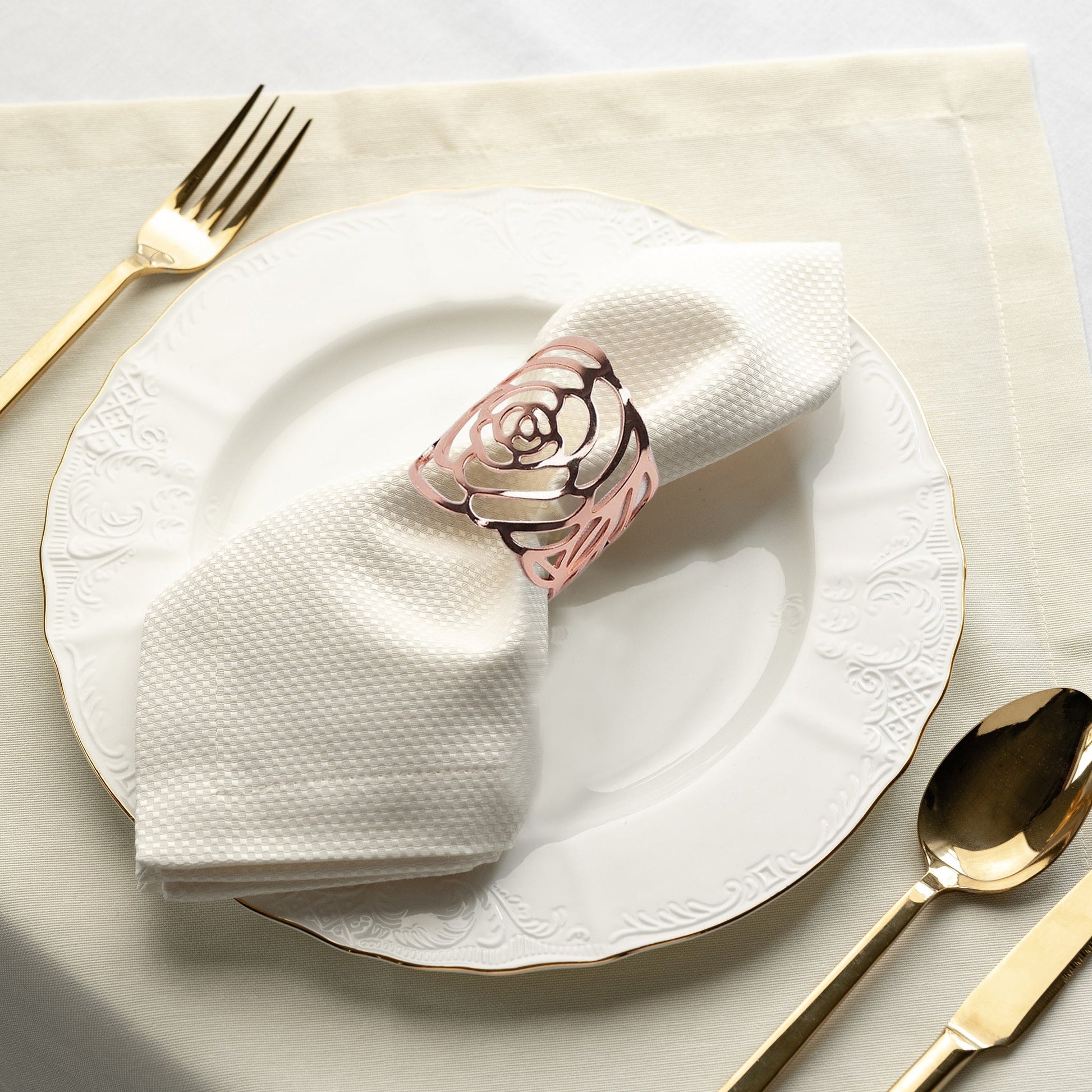 10 pc/pk Laser Cut Rose Metal Napkin Ring - Blush/Rose Gold