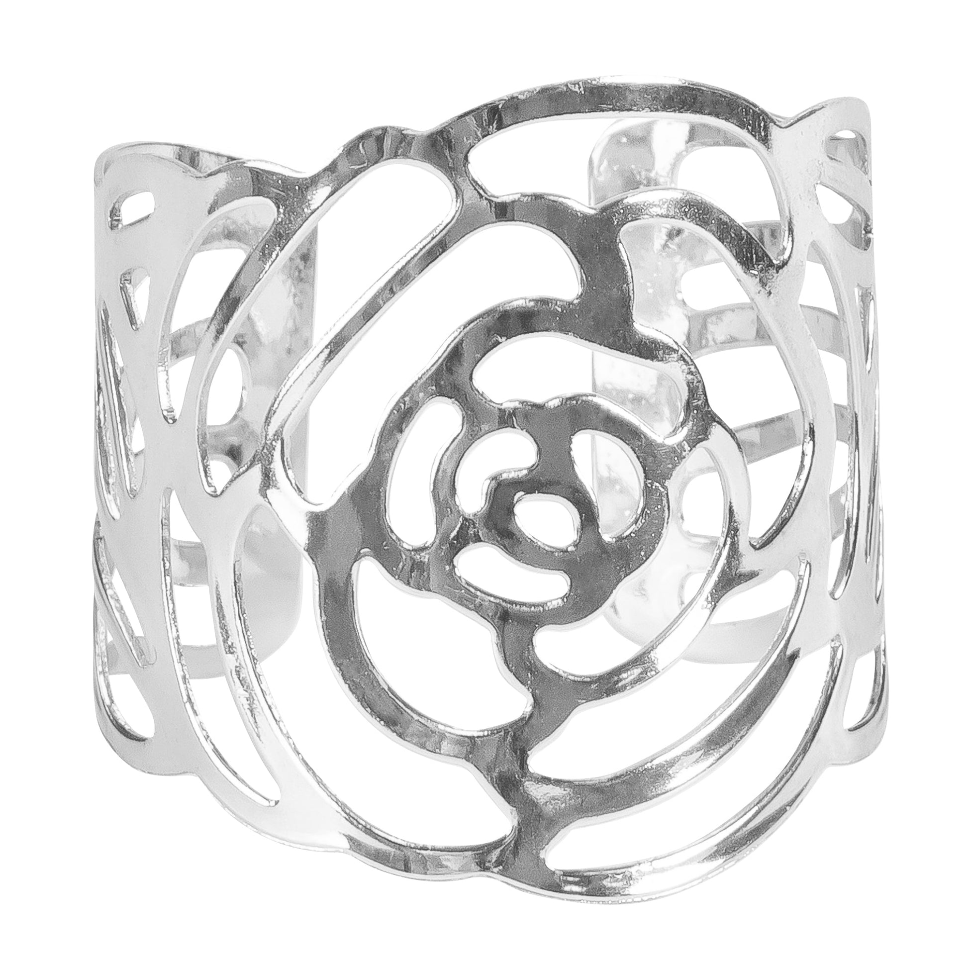 10 pc/pk Laser Cut Rose Metal Napkin Ring - Silver - CV Linens