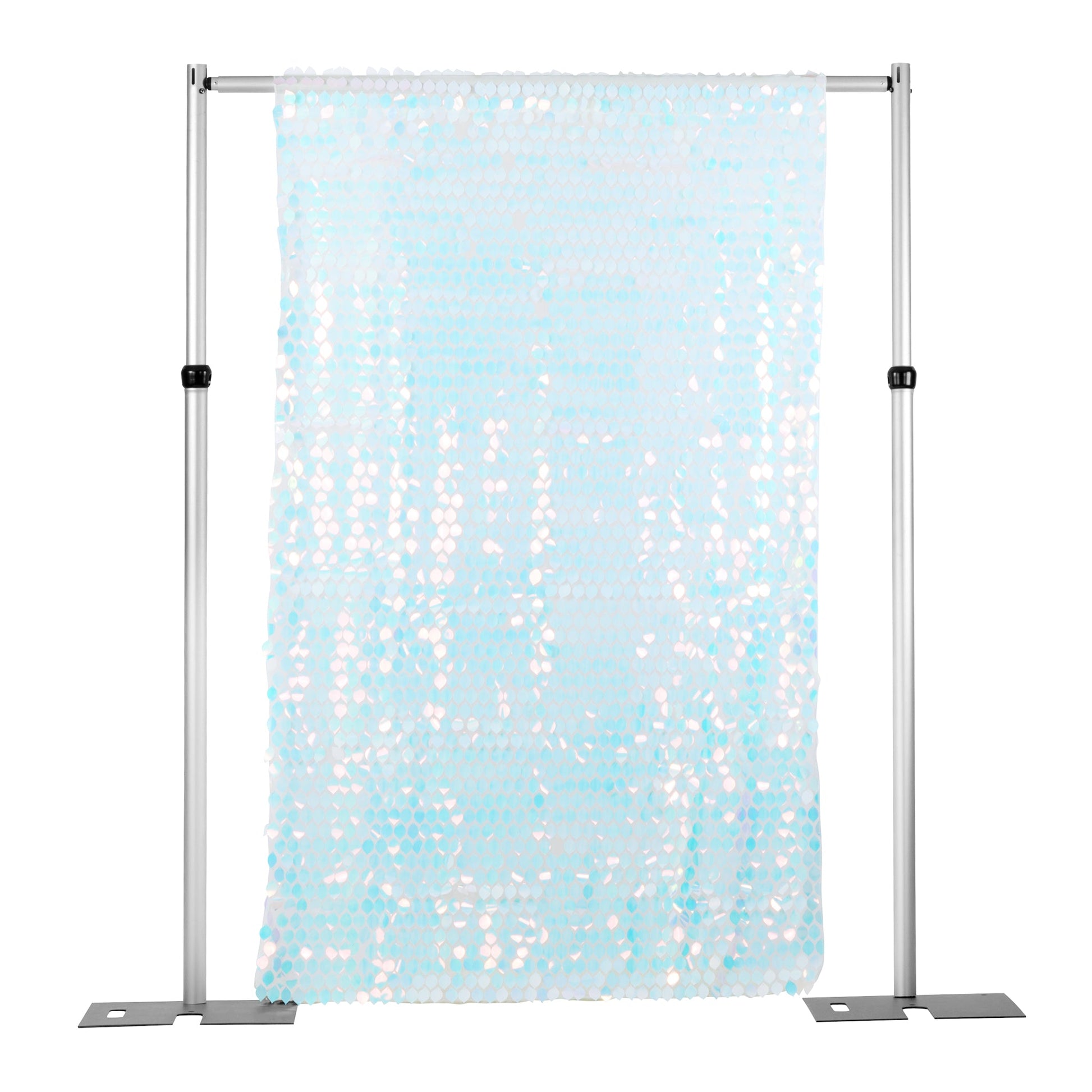 Leaf Payette Sequin 10ft H x 52" W Drape/Backdrop panel - Iridescent White - CV Linens