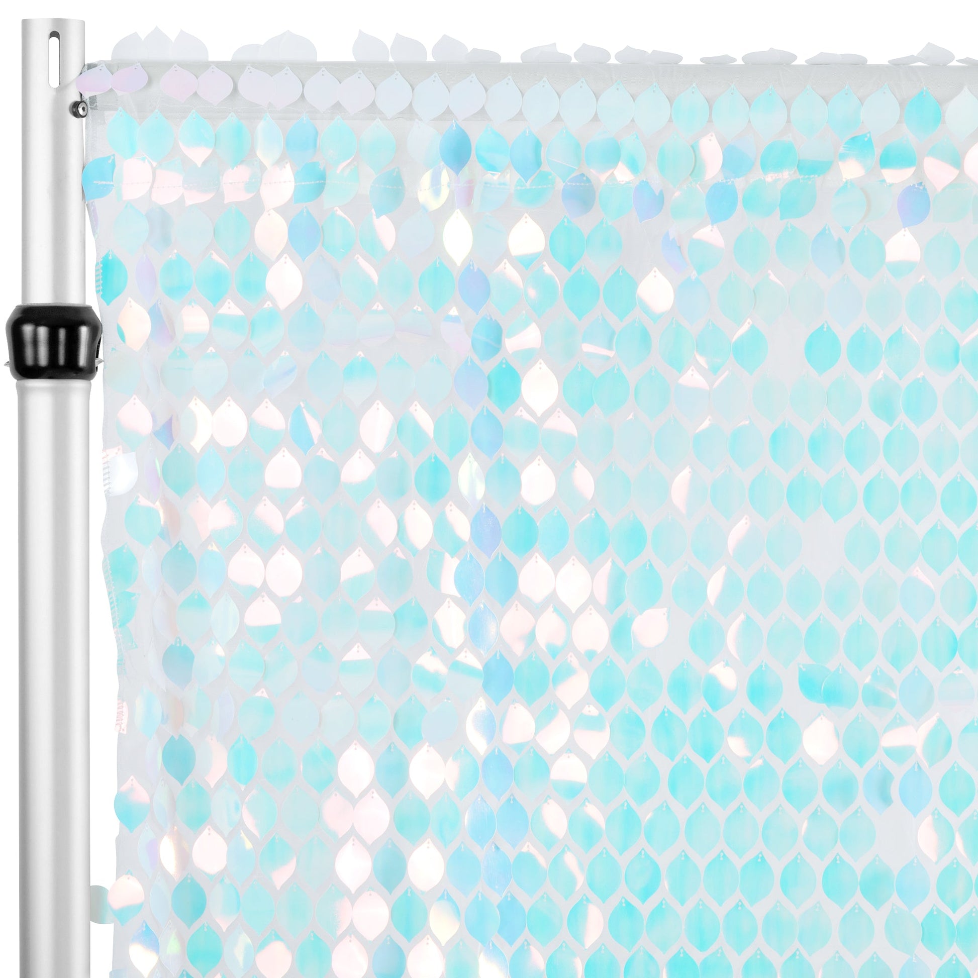 Leaf Payette Sequin 10ft H x 52" W Drape/Backdrop panel - Iridescent White - CV Linens