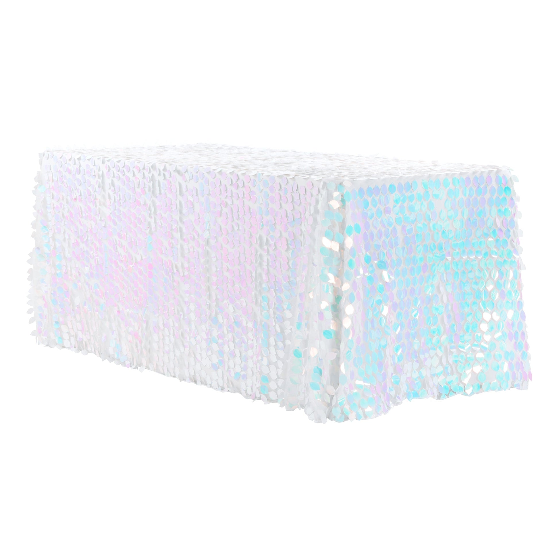 Leaf Payette Sequin Tablecloth 90"x132" Rectangular - Iridescent White - CV Linens