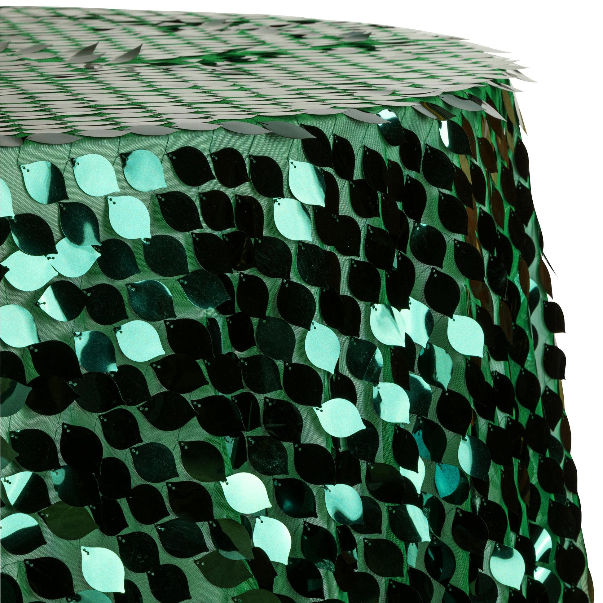 Leaf Payette Sequin Round 120" Tablecloth - Emerald Green - CV Linens