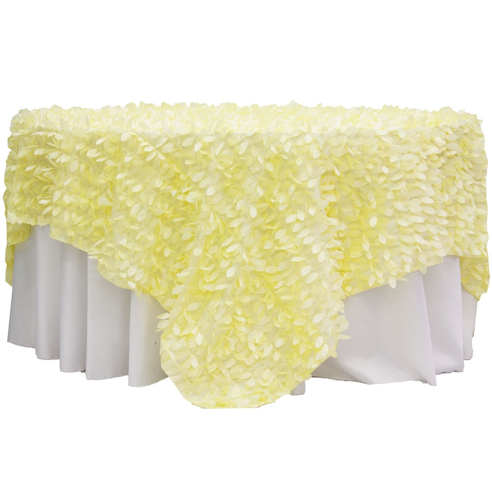 Leaf Petal Taffeta Table Overlay Topper 90"x90" Square - Yellow - CV Linens