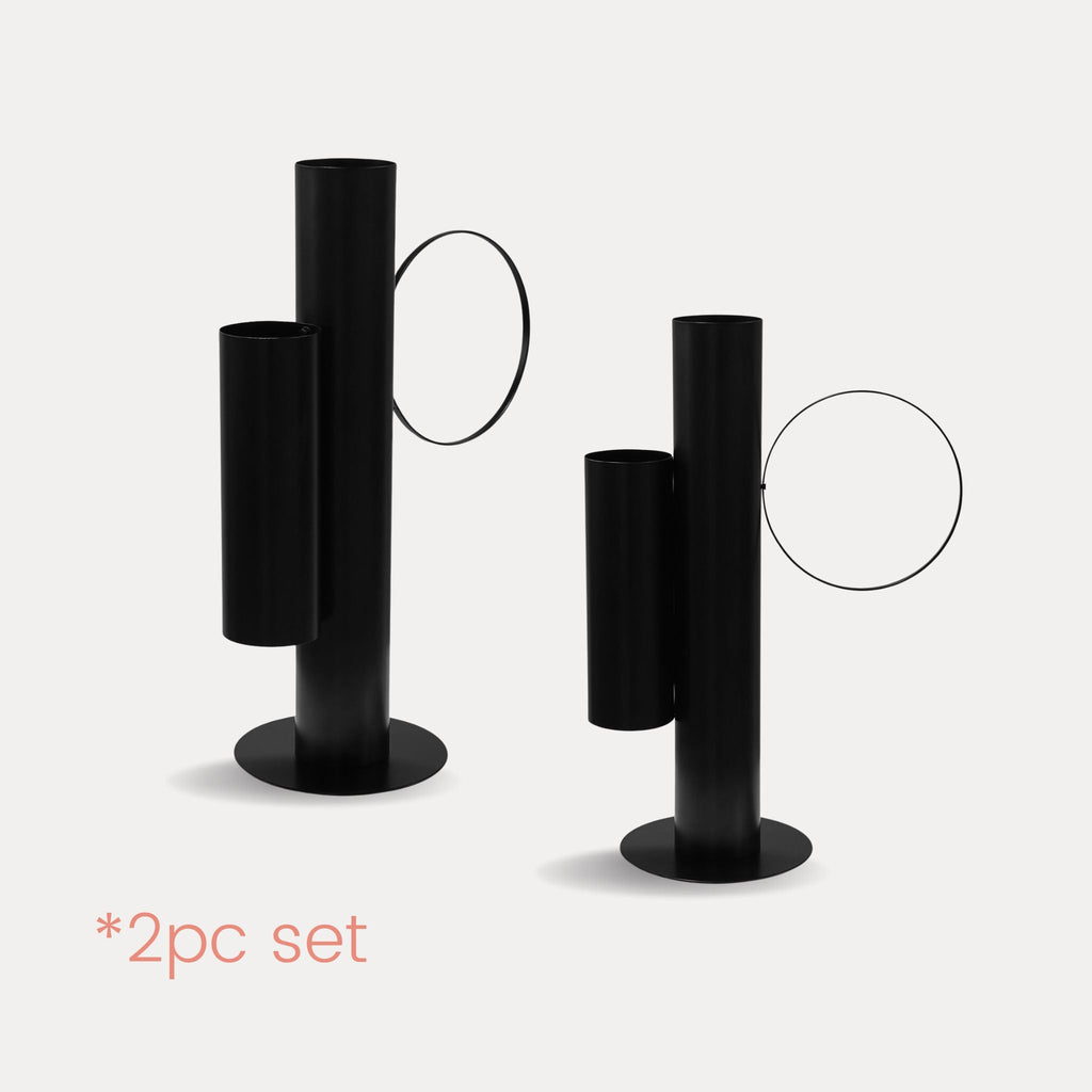 Set of 2 Modern Double Tube Floral Centerpiece Stand - Black