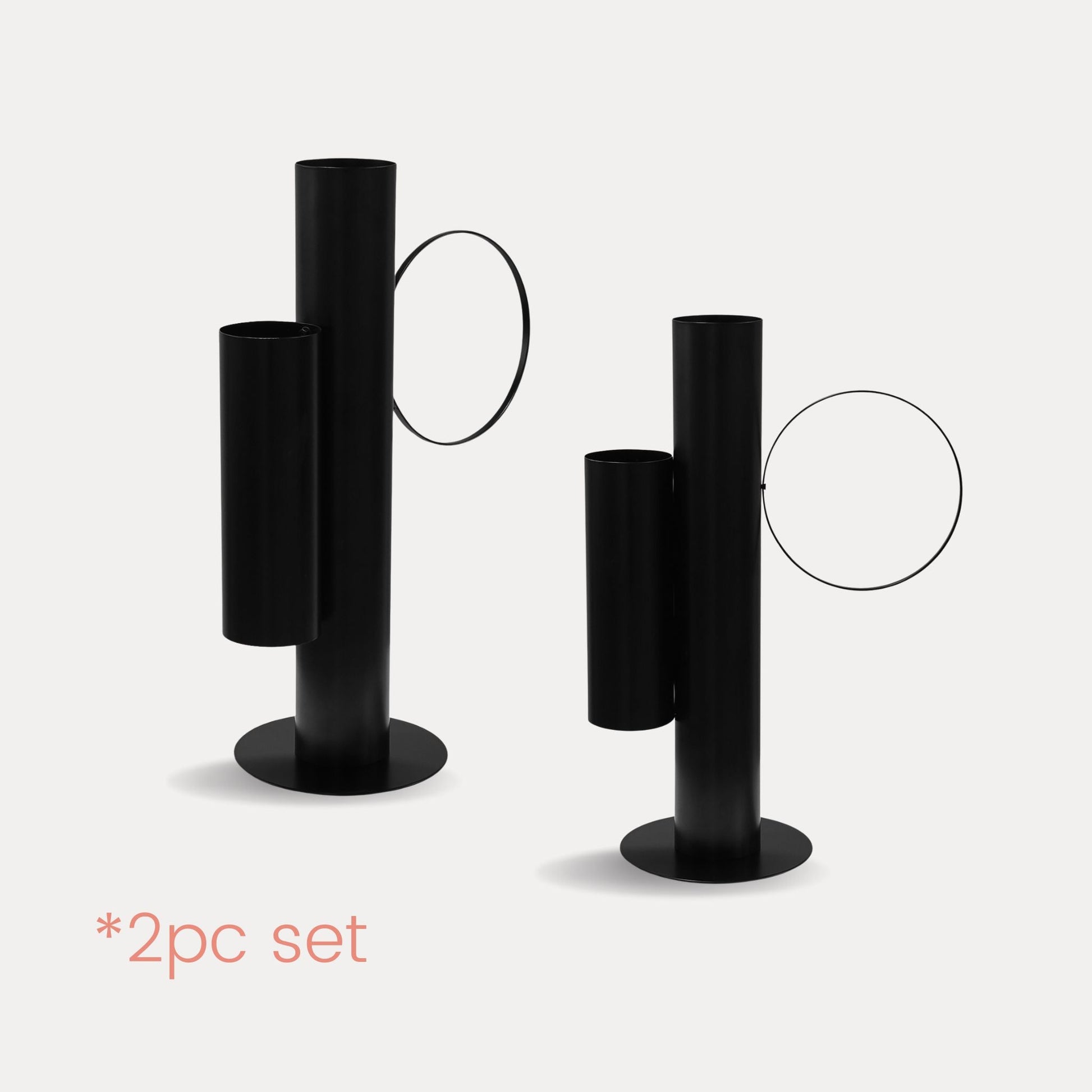 Set of 2 Modern Double Tube Floral Centerpiece Stand - Black
