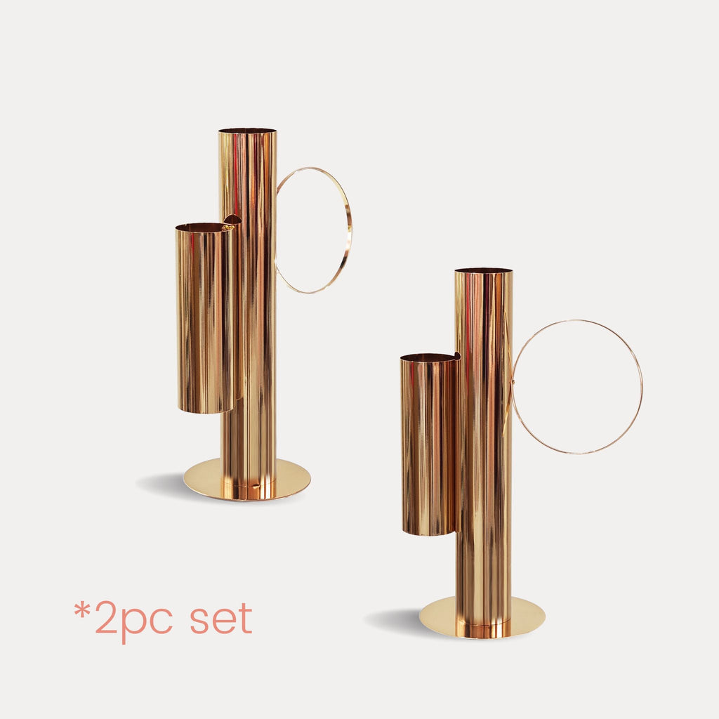 Set of 2 Modern Double Tube Floral Centerpiece Stand - Gold