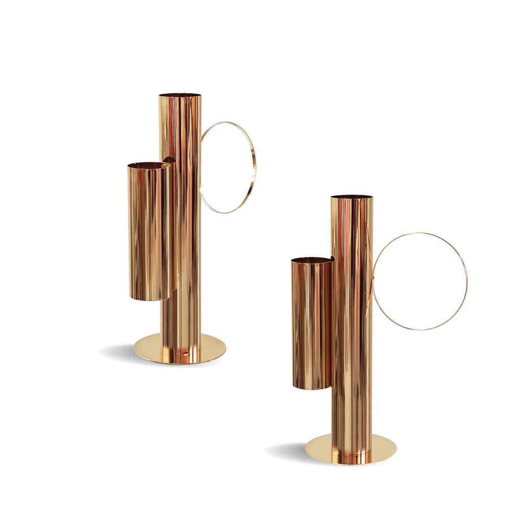 Set of 2 Modern Double Tube Floral Centerpiece Stand - Gold