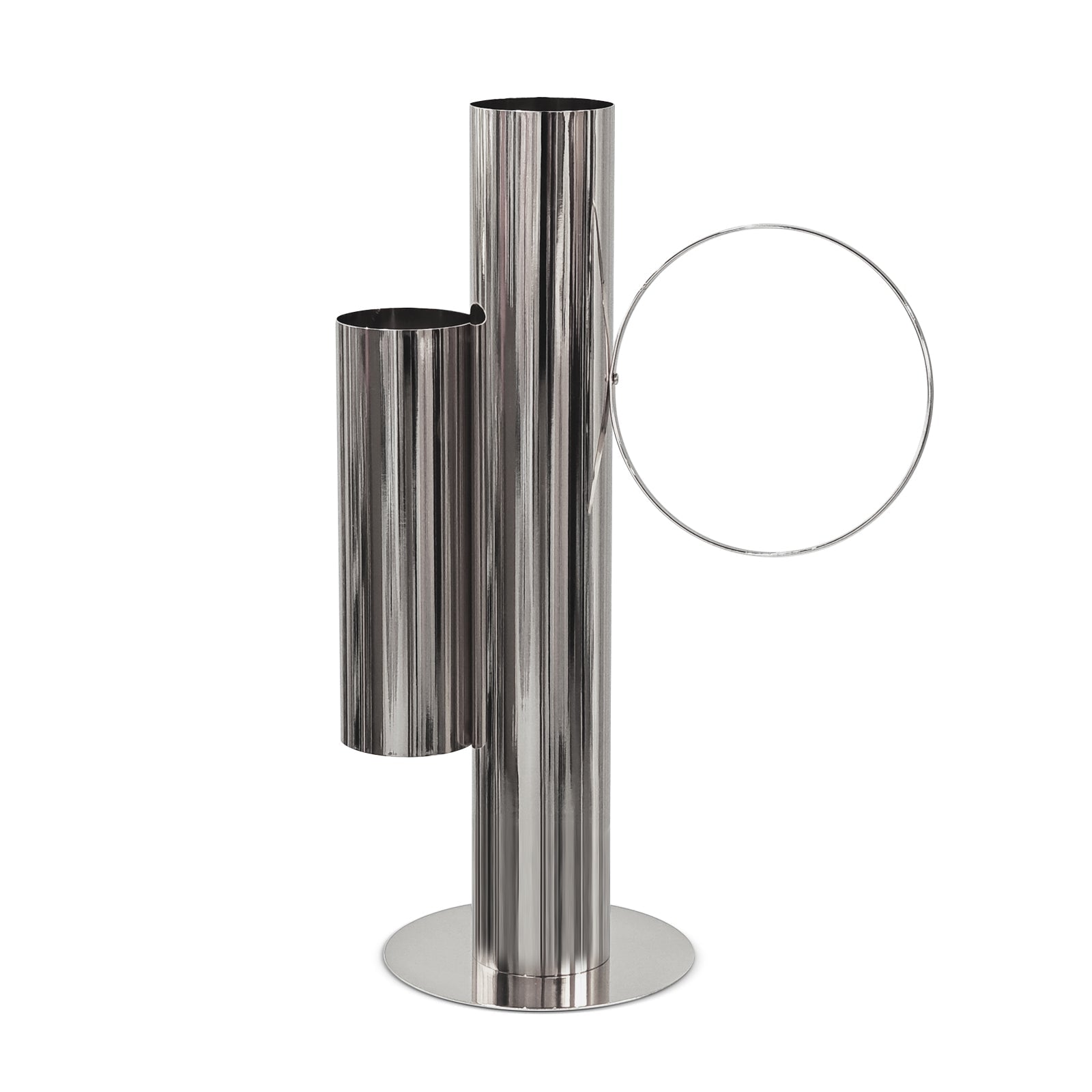 Set of 2 Modern Double Tube Floral Centerpiece Stand - Silver