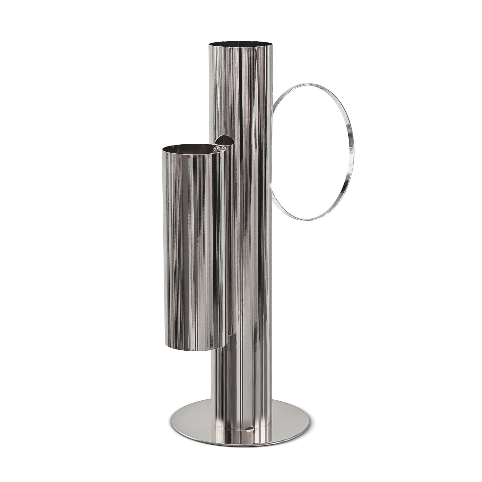 Set of 2 Modern Double Tube Floral Centerpiece Stand - Silver