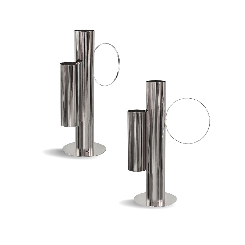 Set of 2 Modern Double Tube Floral Centerpiece Stand - Silver