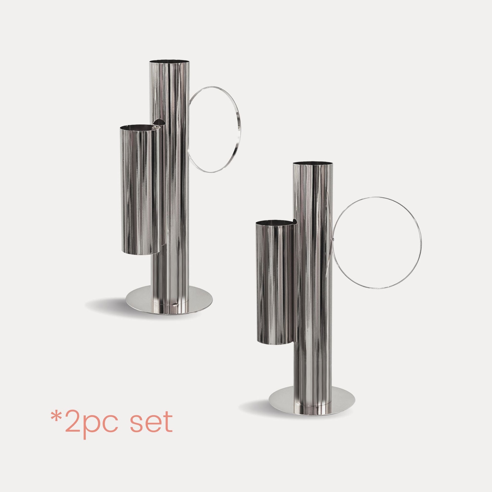 Set of 2 Modern Double Tube Floral Centerpiece Stand - Silver