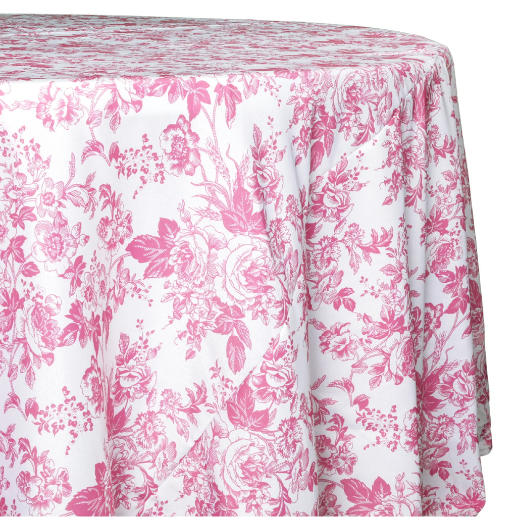 French Toile 132" Round Tablecloth - Pink