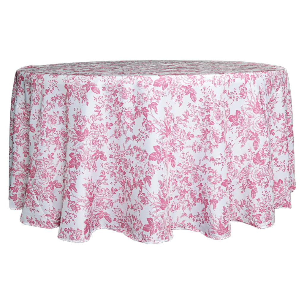 French Toile 132" Round Tablecloth - Pink