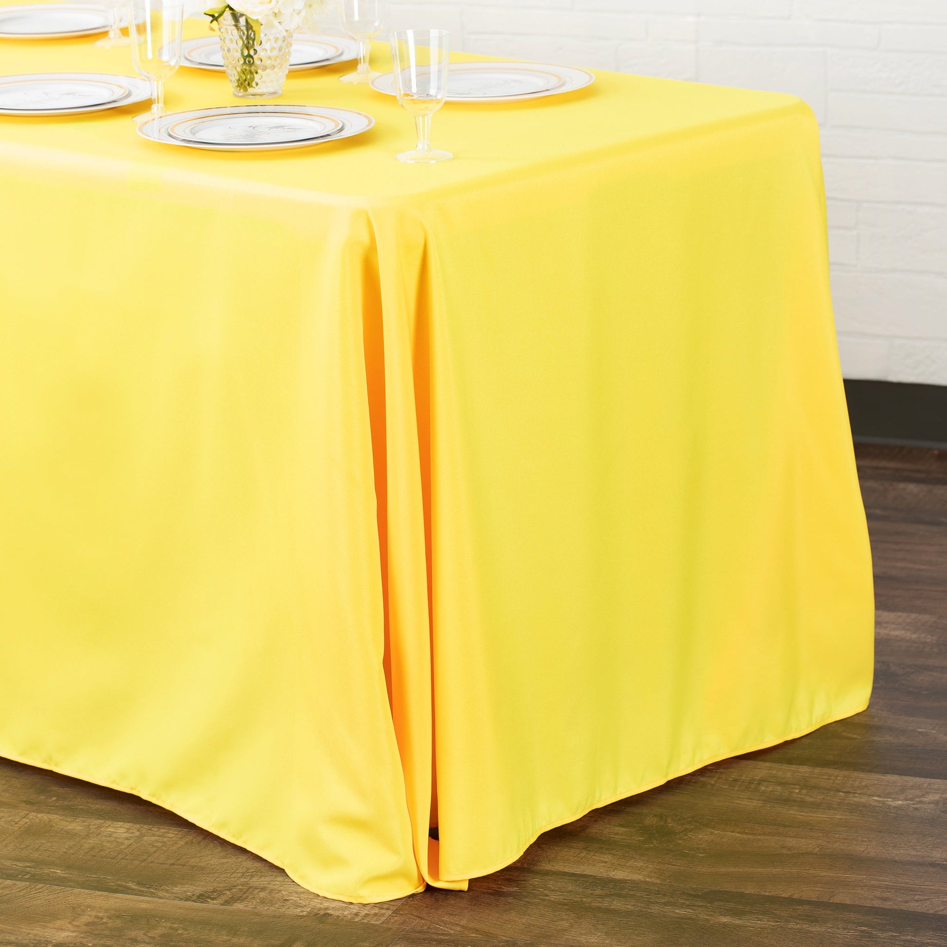 90"x156" Rectangular Oblong Polyester Tablecloth - Yellow - CV Linens
