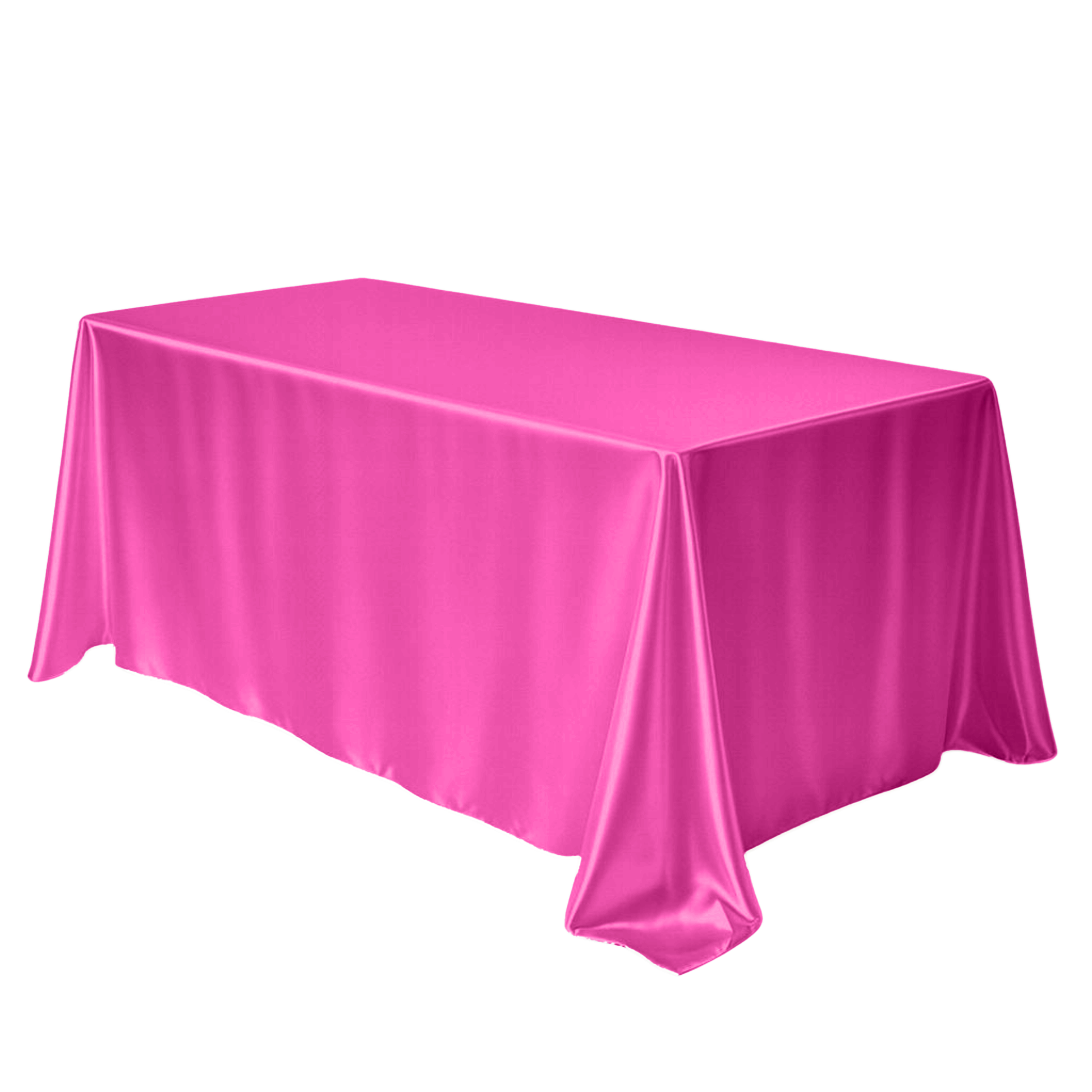 Wrinkle free 90"x132" Rectangular satin Tablecloth - Fuchsia angled view
