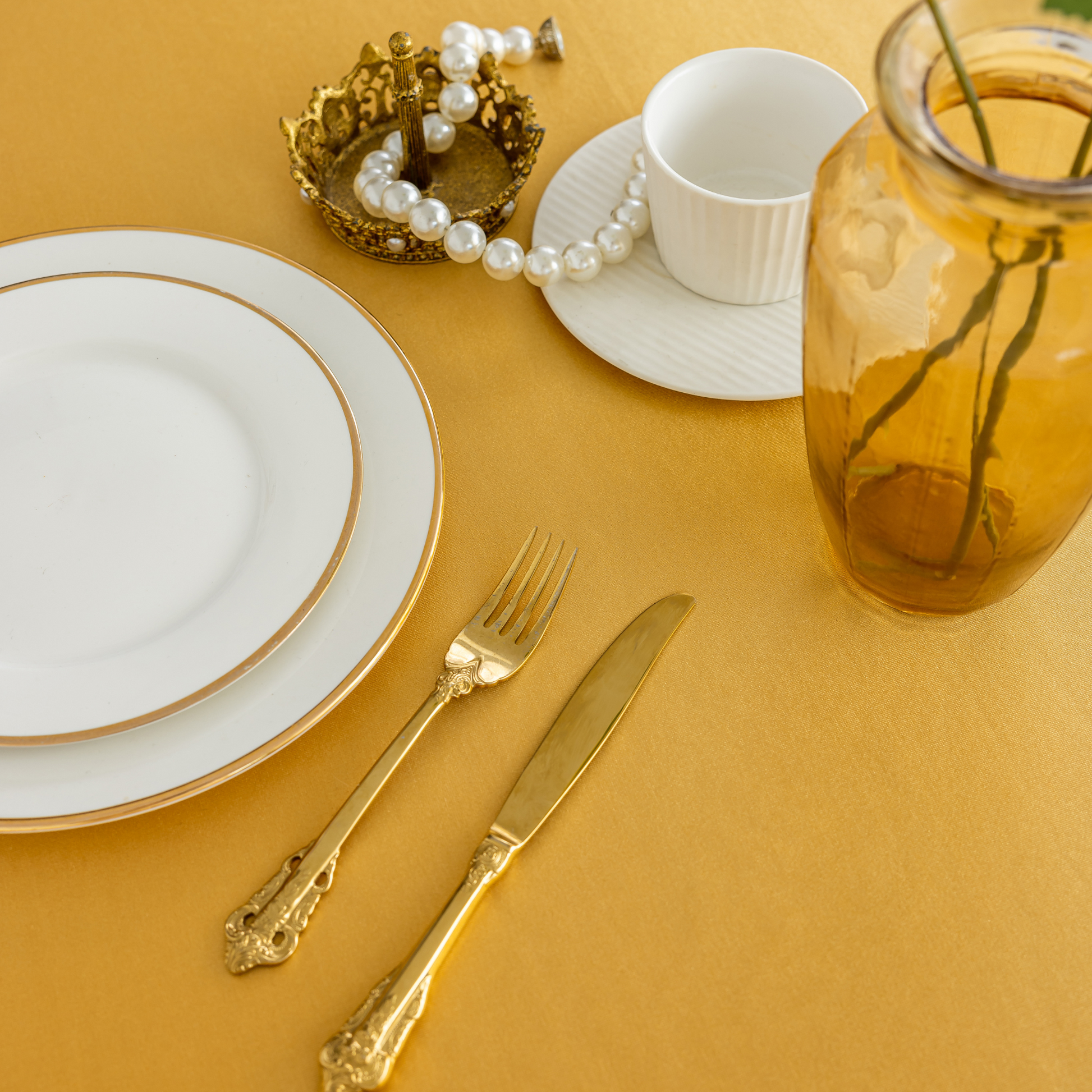 Premium Satin (Wrinkle-Resistant) 90"x132" Rectangular Tablecloth - Gold Antique