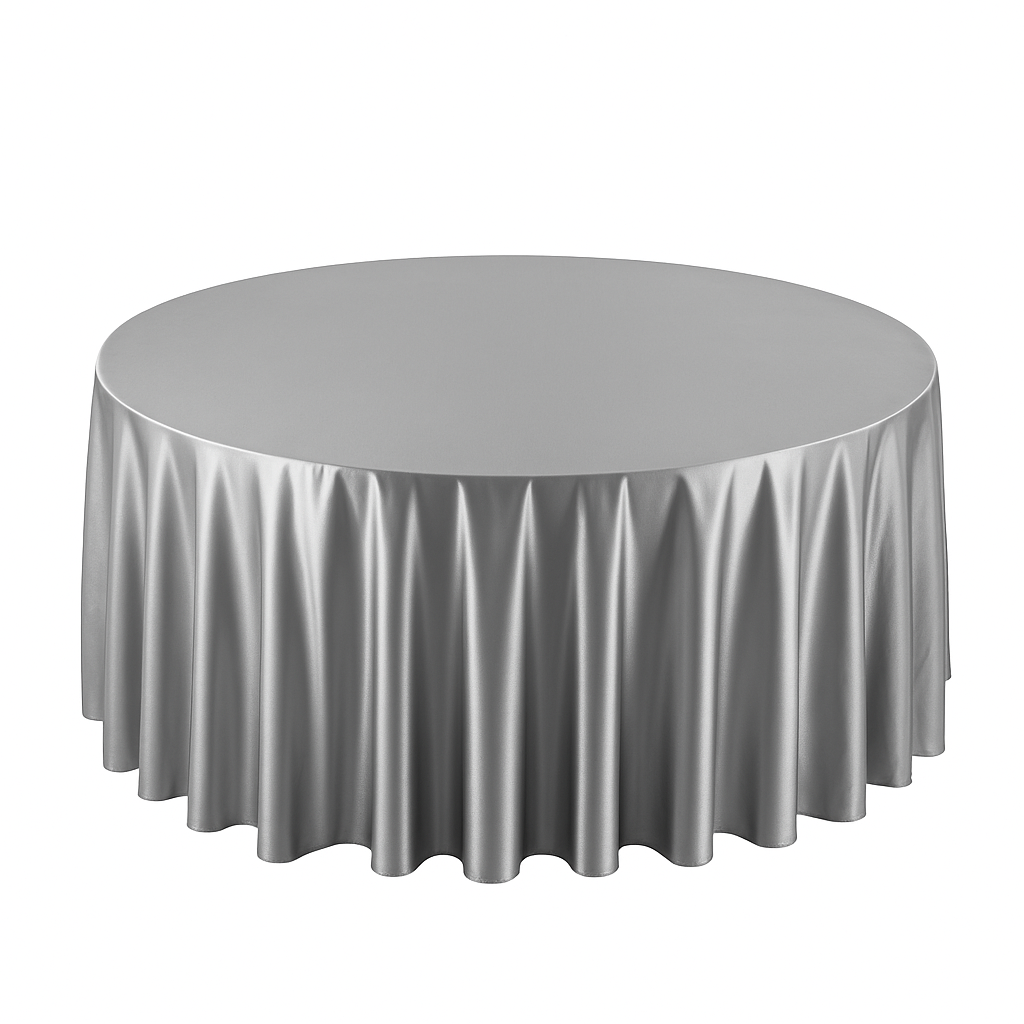 Premium Satin (Wrinkle-Resistant) 132" Round Tablecloth - Silver