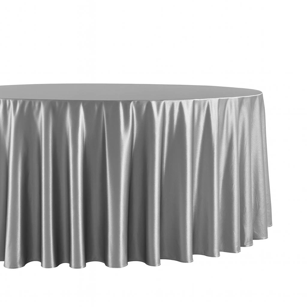 Premium Satin (Wrinkle-Resistant) 132" Round Tablecloth - Silver