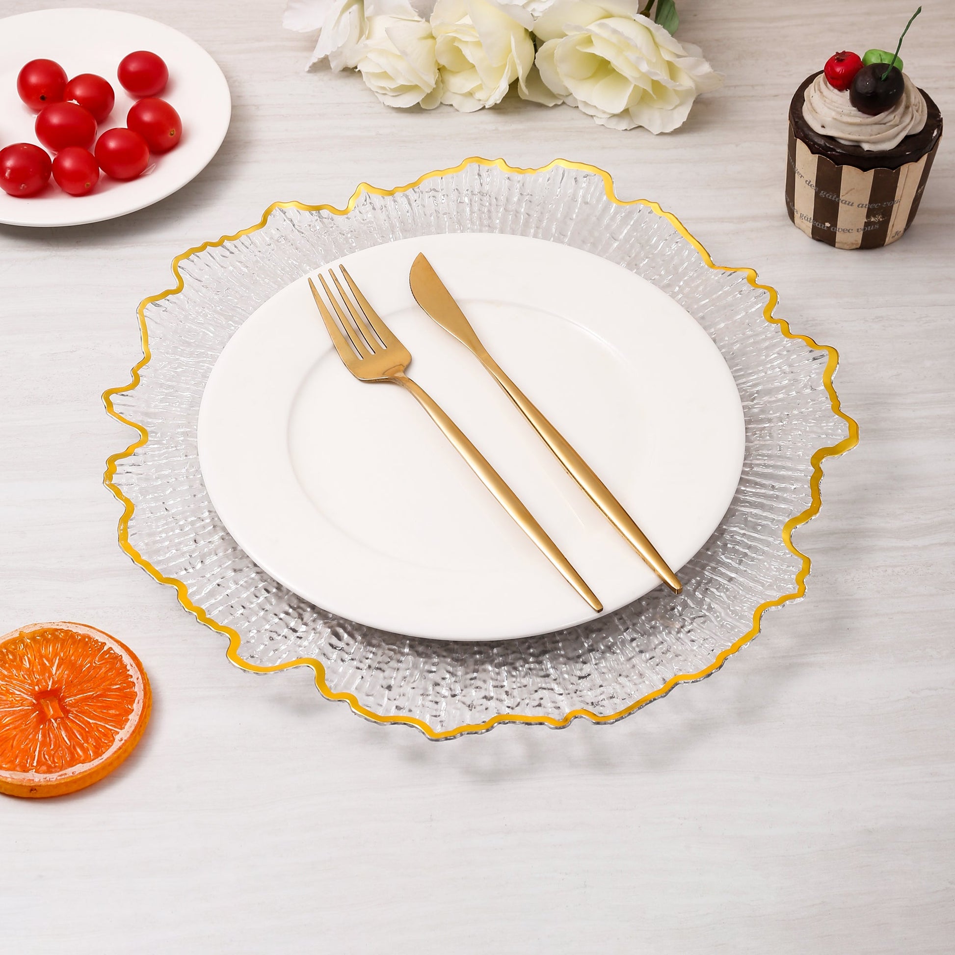 Reef Acrylic Charger Plate - Clear Gold Trim