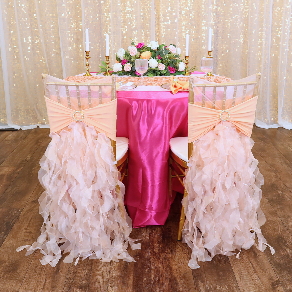 Ruffled Spandex Chair Band - Peach - CV Linens