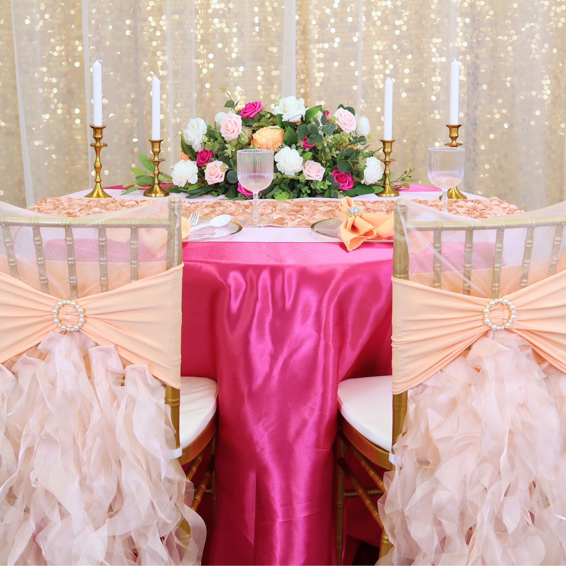 Ruffled Spandex Chair Band - Peach - CV Linens