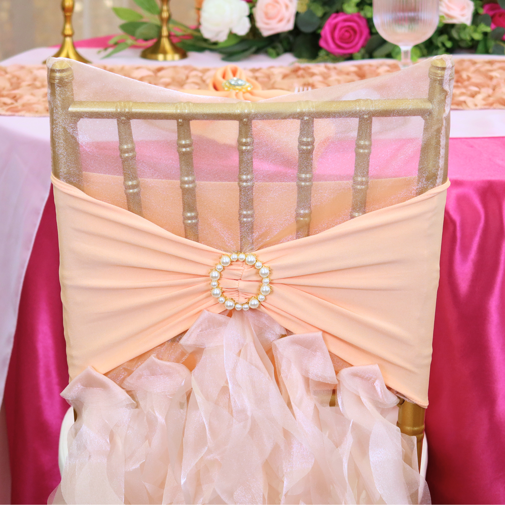Ruffled Spandex Chair Band - Peach - CV Linens