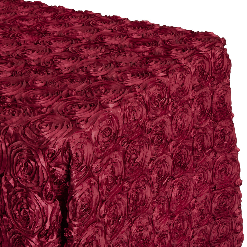 Wedding Rosette Satin 90"x156" rectangular Tablecloth - Burgundy - CV Linens