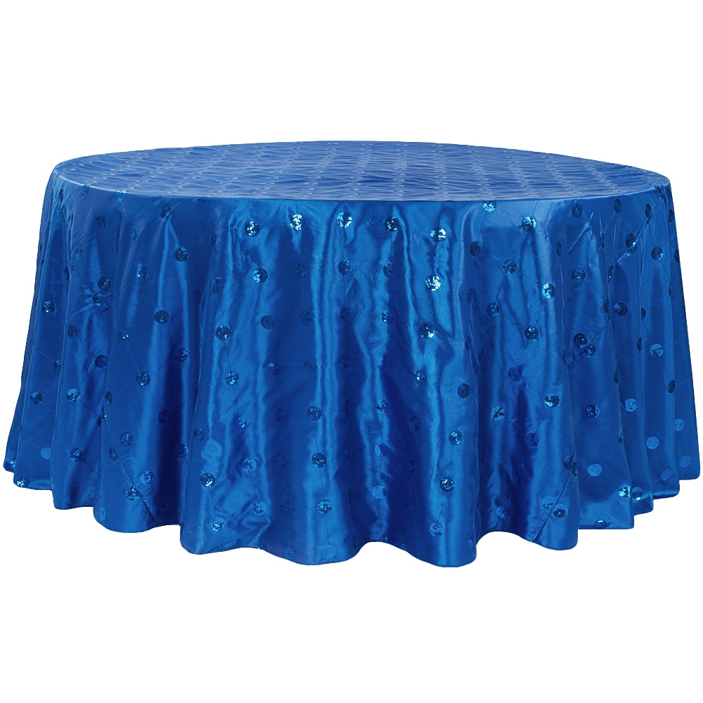 Sequin Embroidery Taffeta 120" Round Tablecloth - Royal Blue - CV Linens