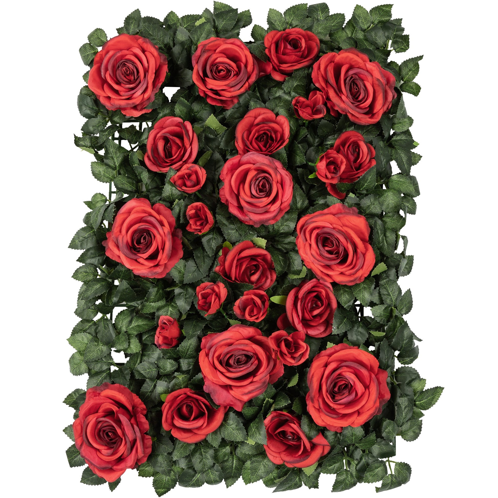 Silk Greenery with Roses Wall Backdrop Panel - Red - CV Linens