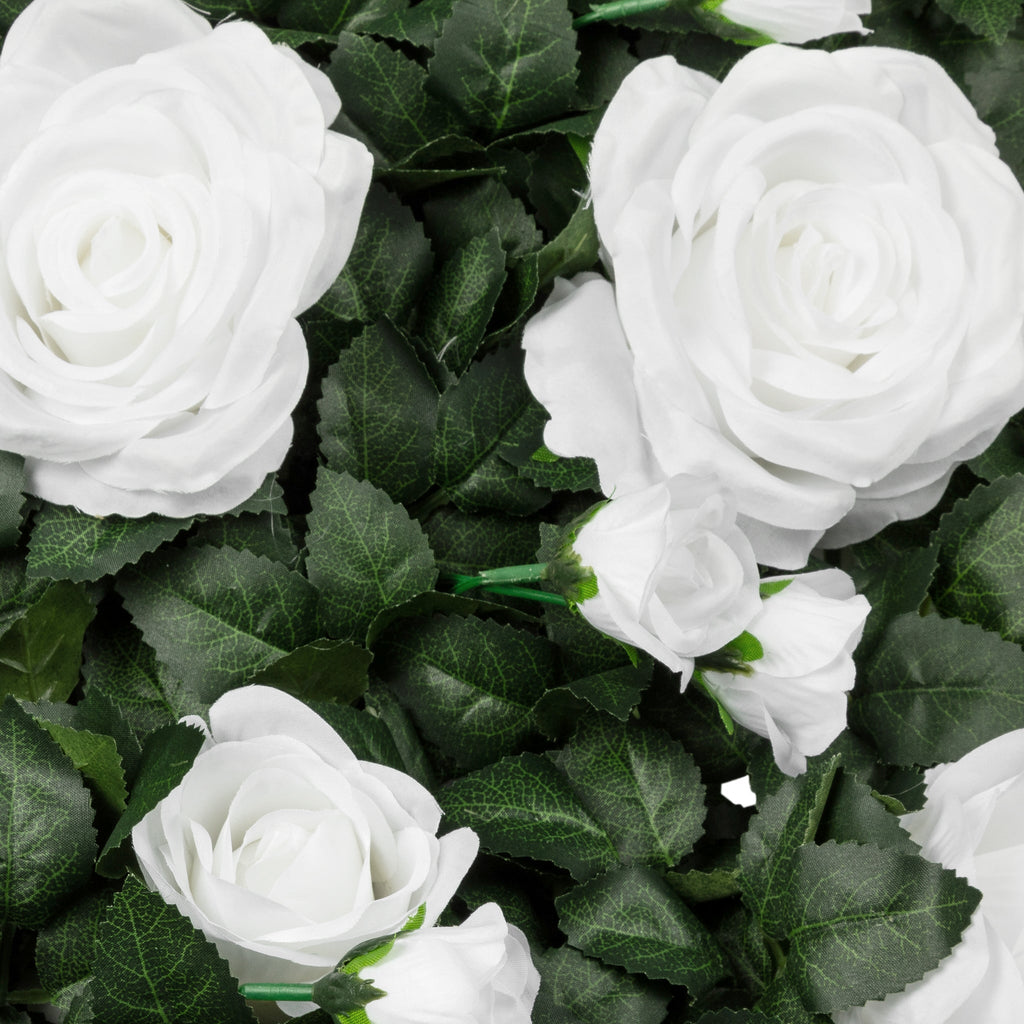 Silk Greenery with Roses Wall Backdrop Panel - White - CV Linens