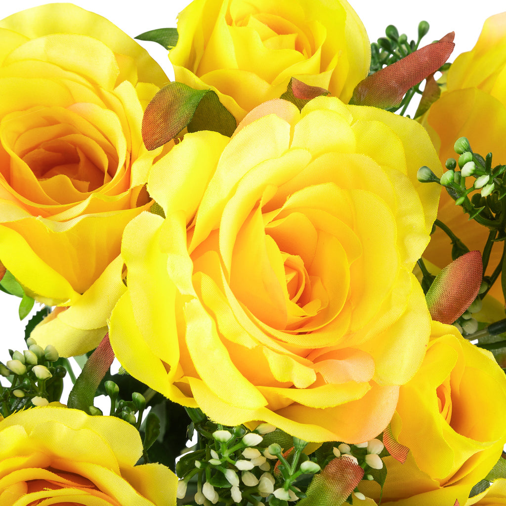 Silk Rose Bush 12 heads - Yellow - CV Linens