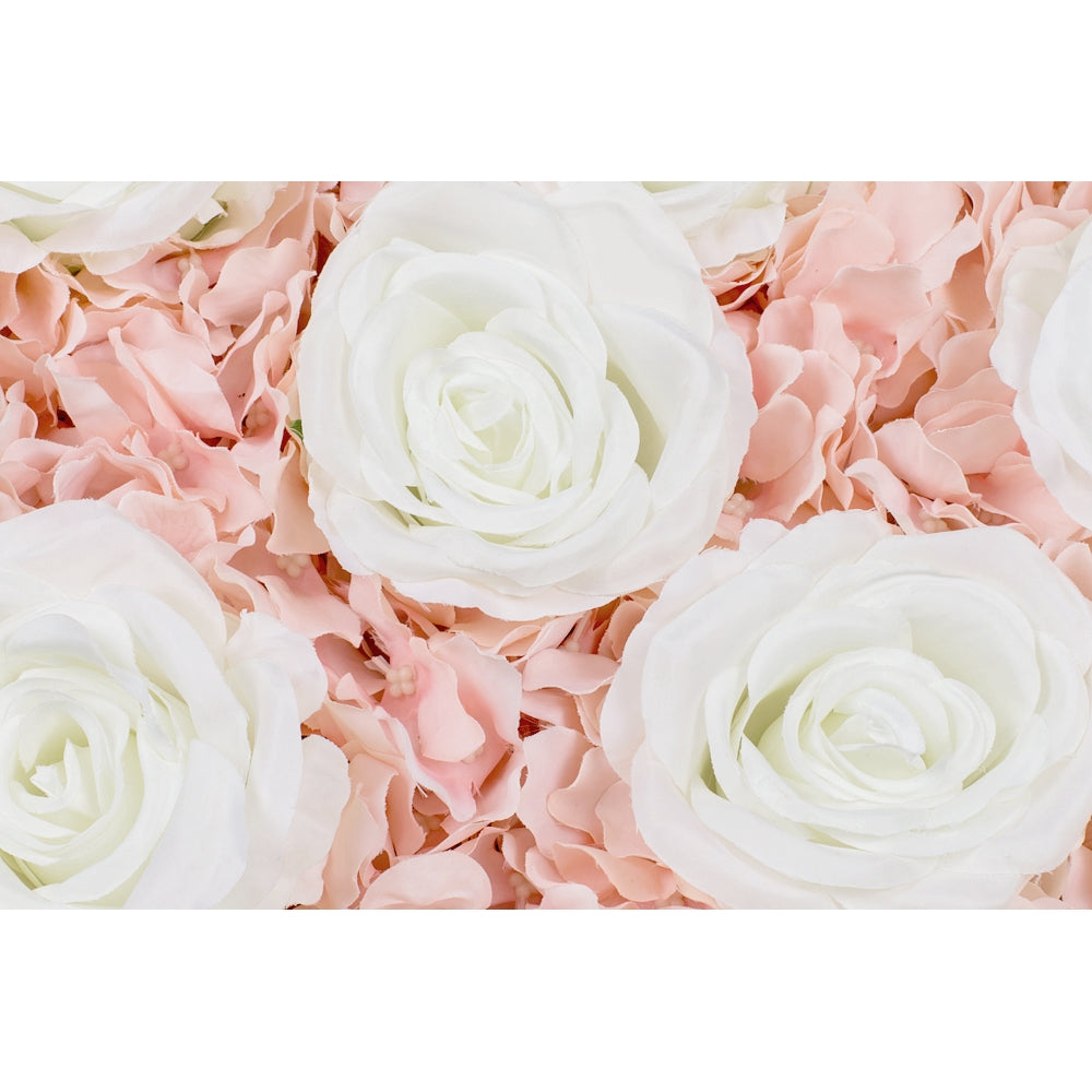 Silk Roses/Hydrangeas Flower Wall Backdrop Panel - Cream & Light Pink - CV Linens