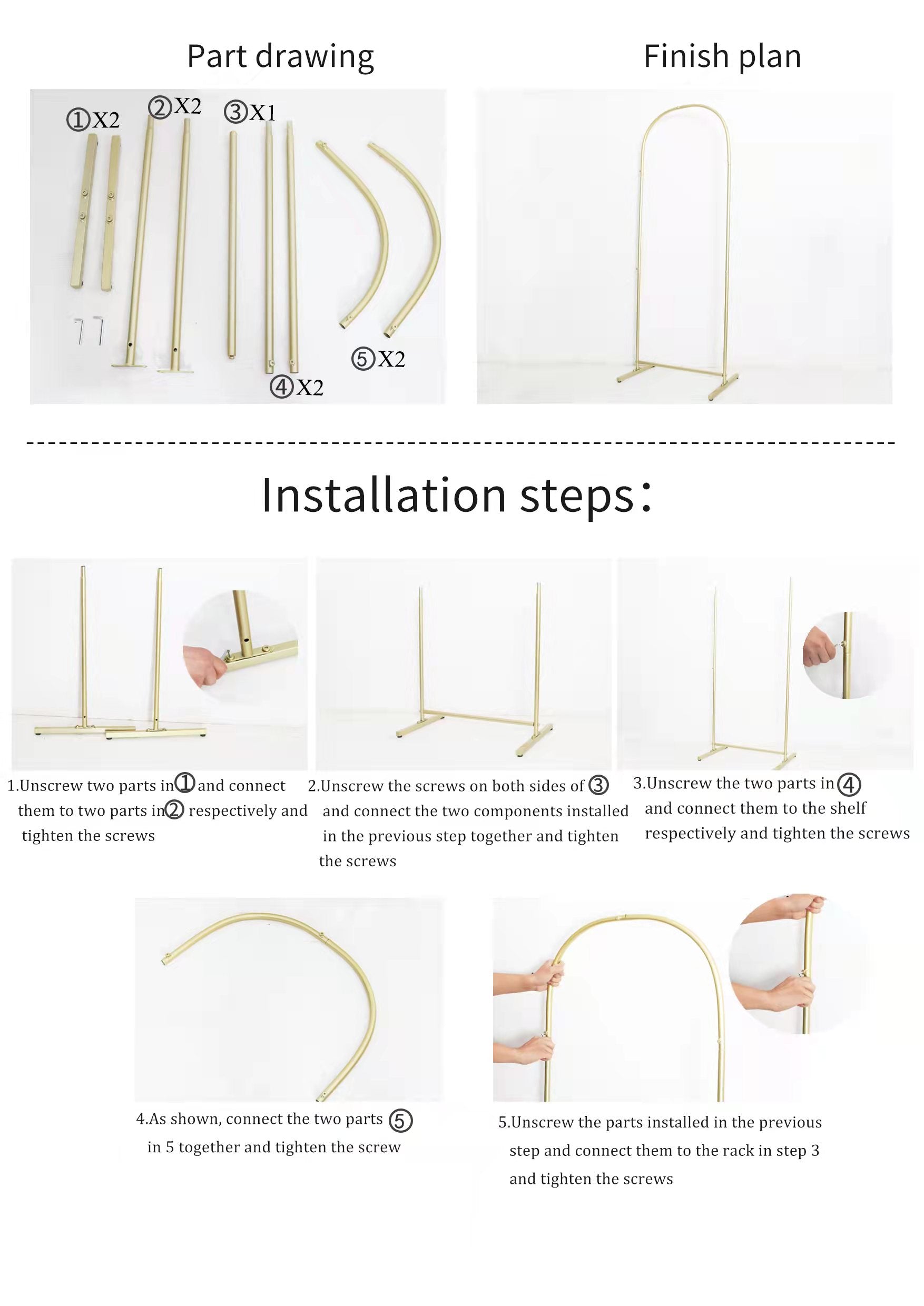 Trio Arch Backdrop Frame Party Stands 3pc/set - Gold