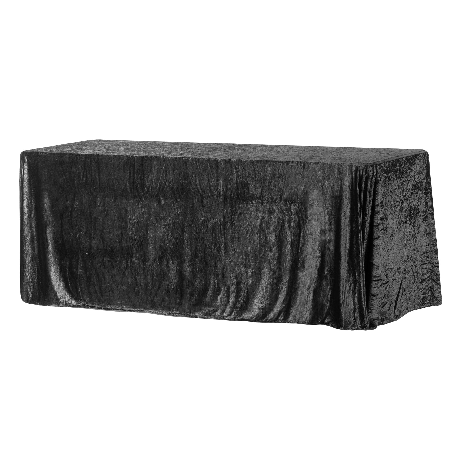 King size 108"x156" velvet tablecloth black front view on banquet table