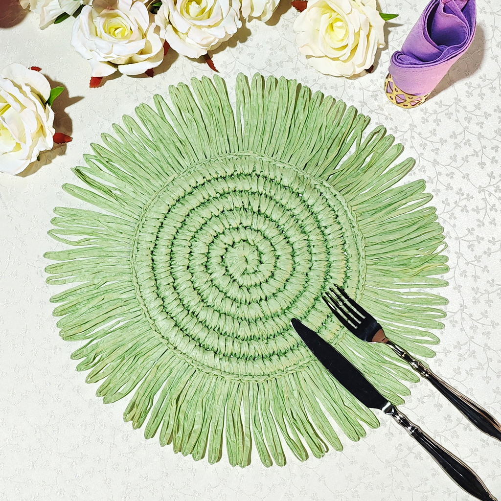 4pc/set Woven Fringe 15" Placemats - Sage Green
