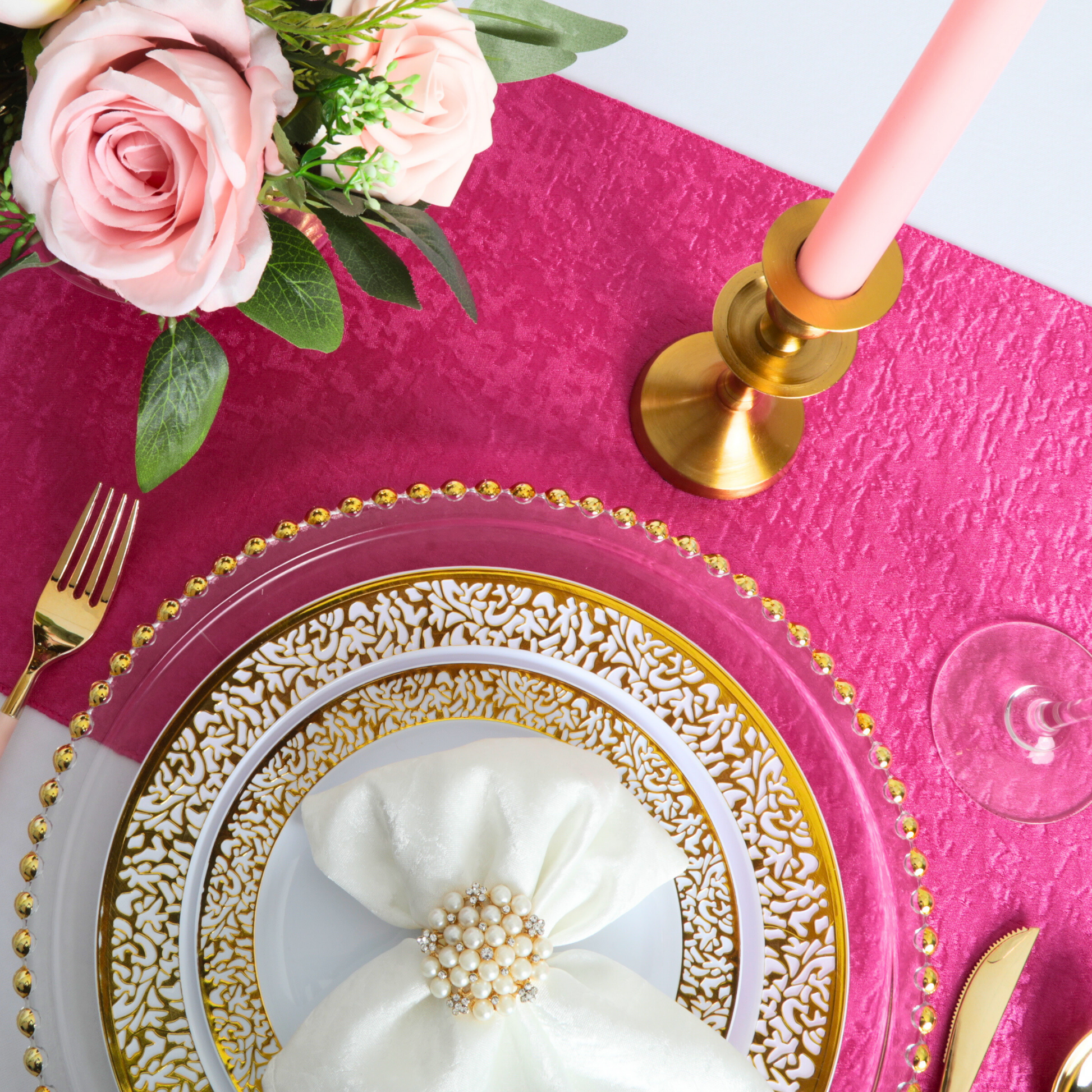 Crinkle Shimmer Table Runner - Fuchsia