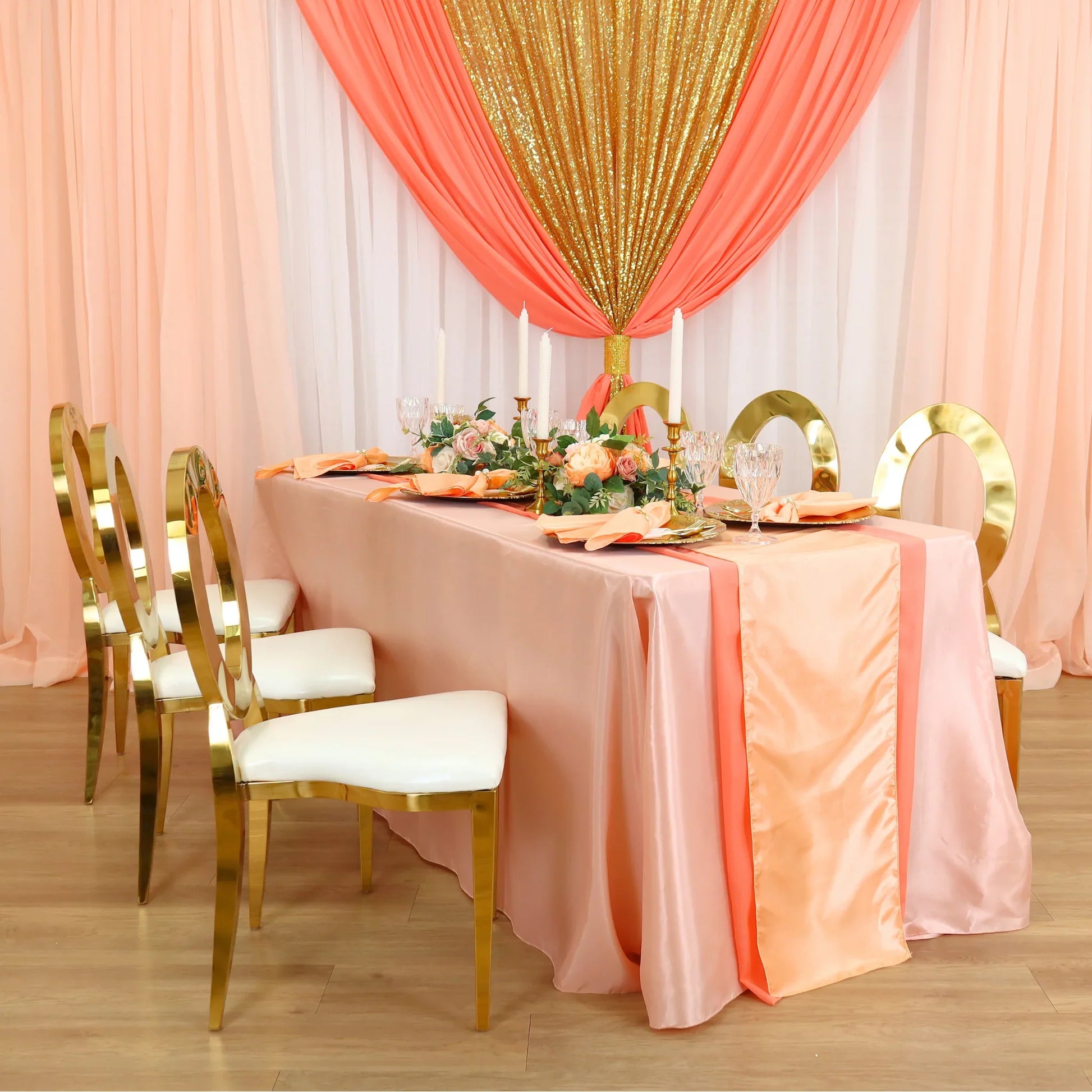 Glitz Sequin Mesh Net 16ft H x 52" W Drape/Backdrop panel - Gold	