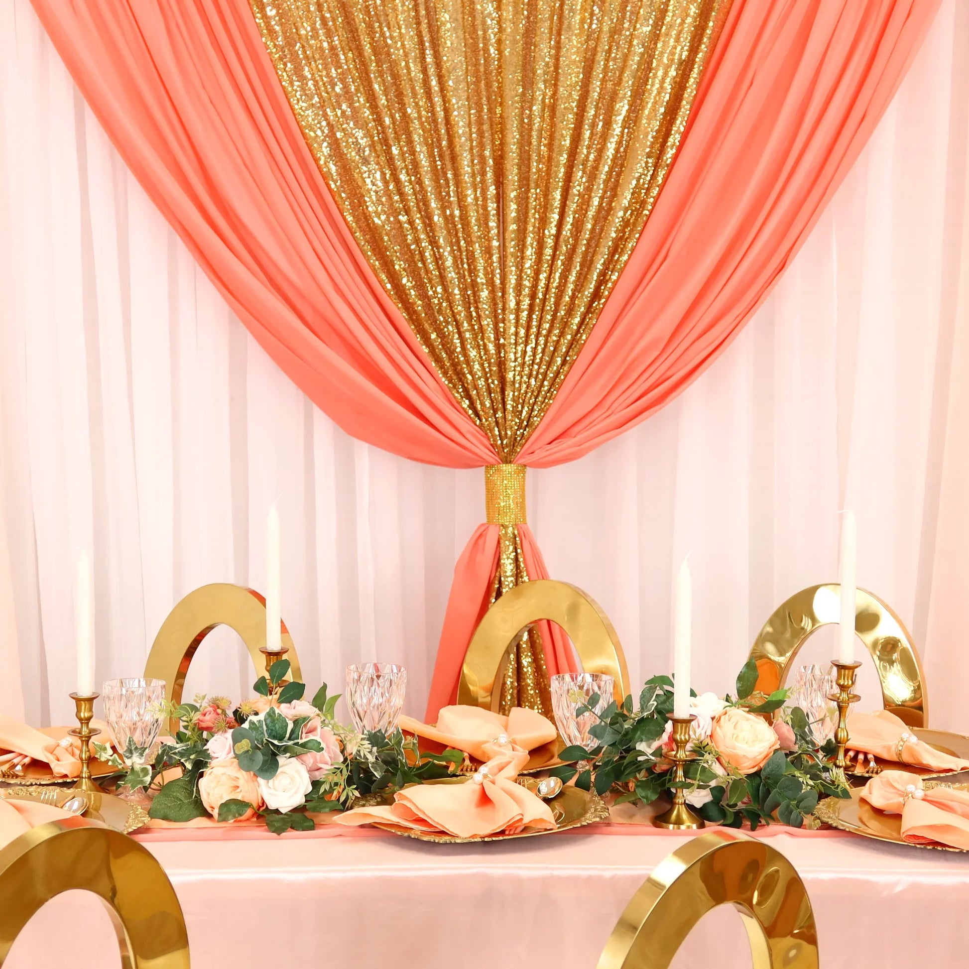 Glitz Sequin Mesh Net 16ft H x 52" W Drape/Backdrop panel - Gold	