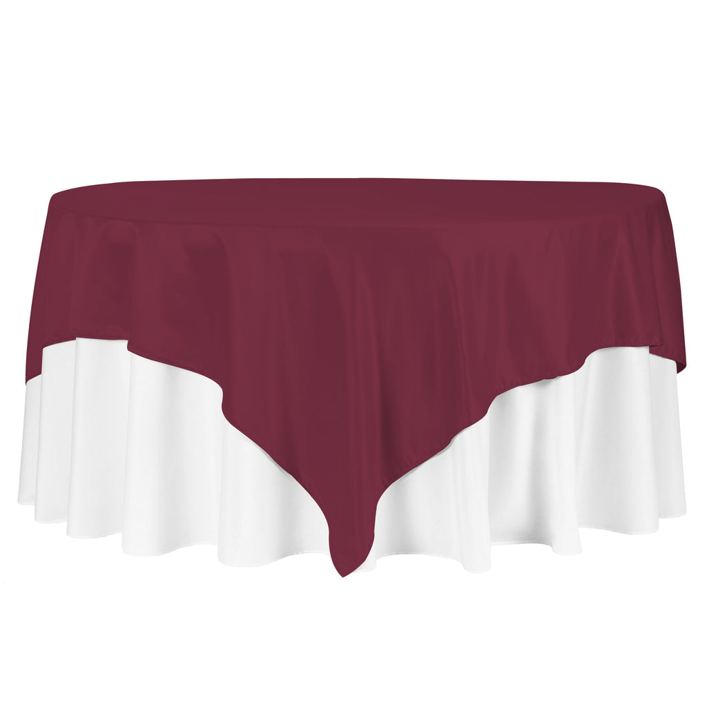 Square 90"x90" Lamour Satin Table Overlay - Burgundy