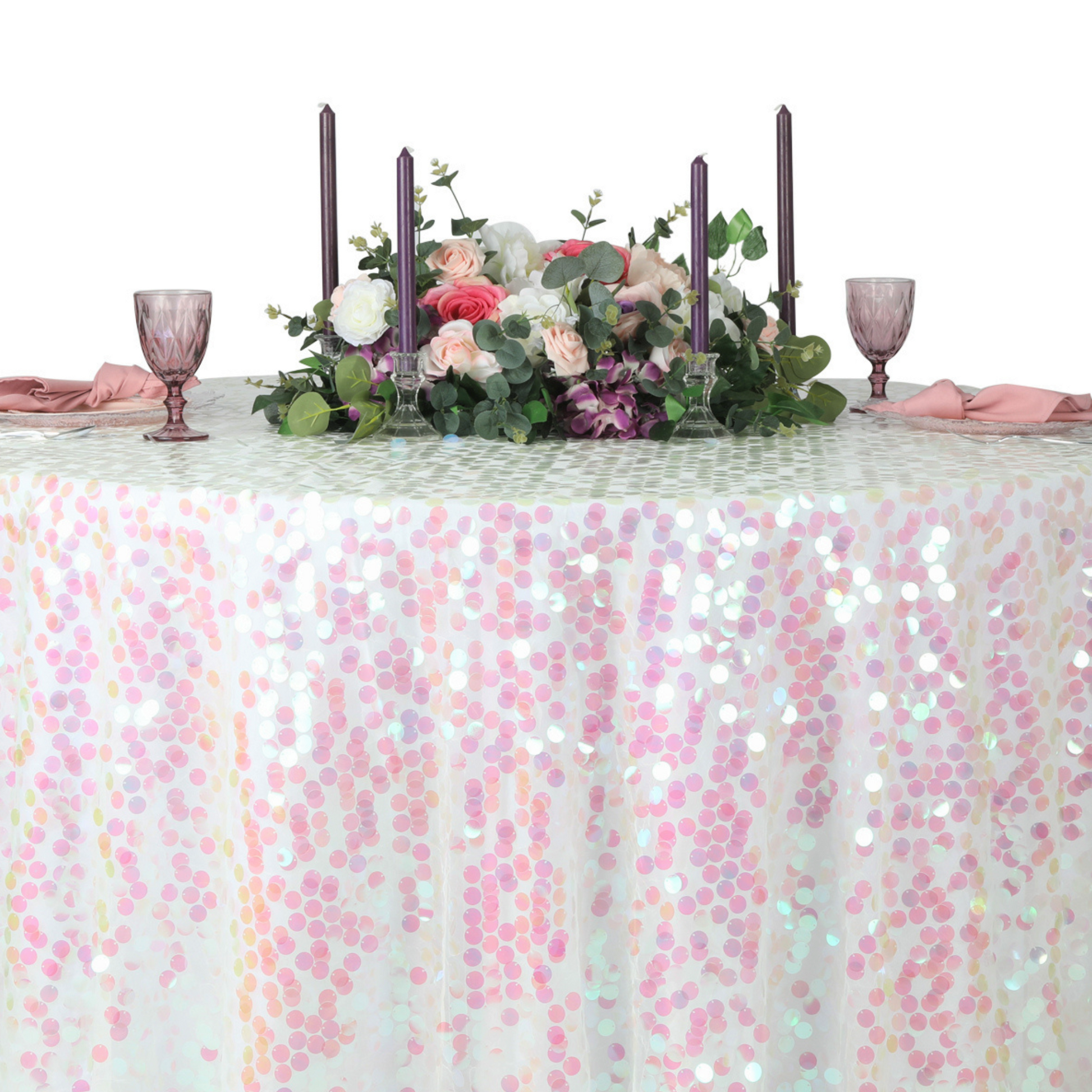 Large Payette Sequin Round 120" Tablecloth - Iridescent Pink