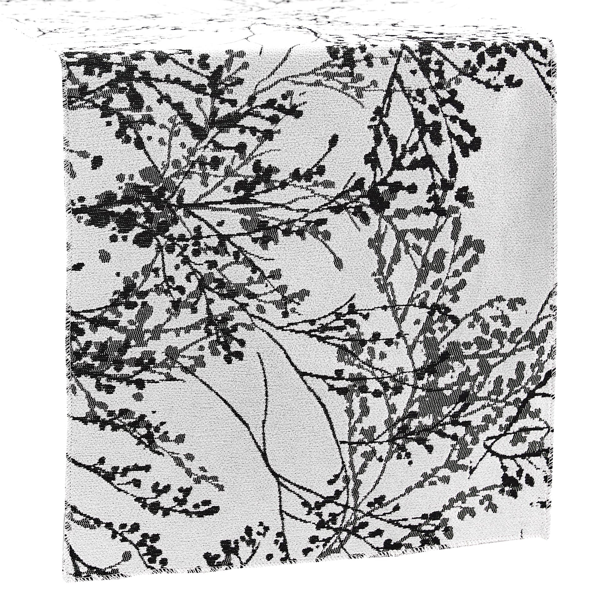 Leaf Branch Reversible Jacquard Table Runner - Black