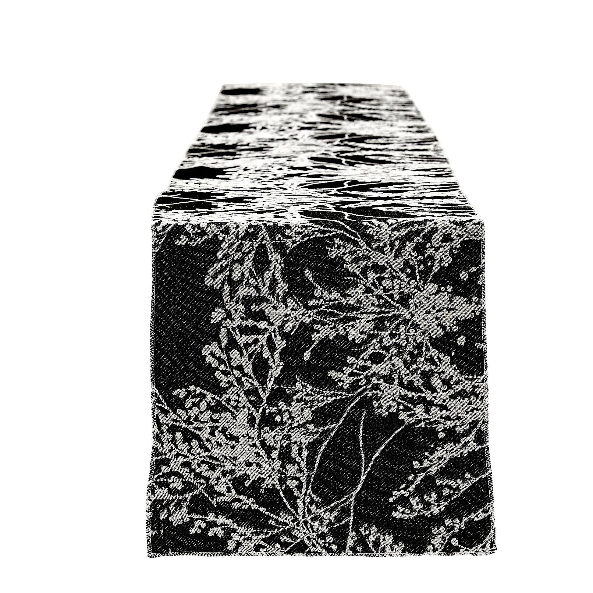 Leaf Branch Reversible Jacquard Table Runner - Black