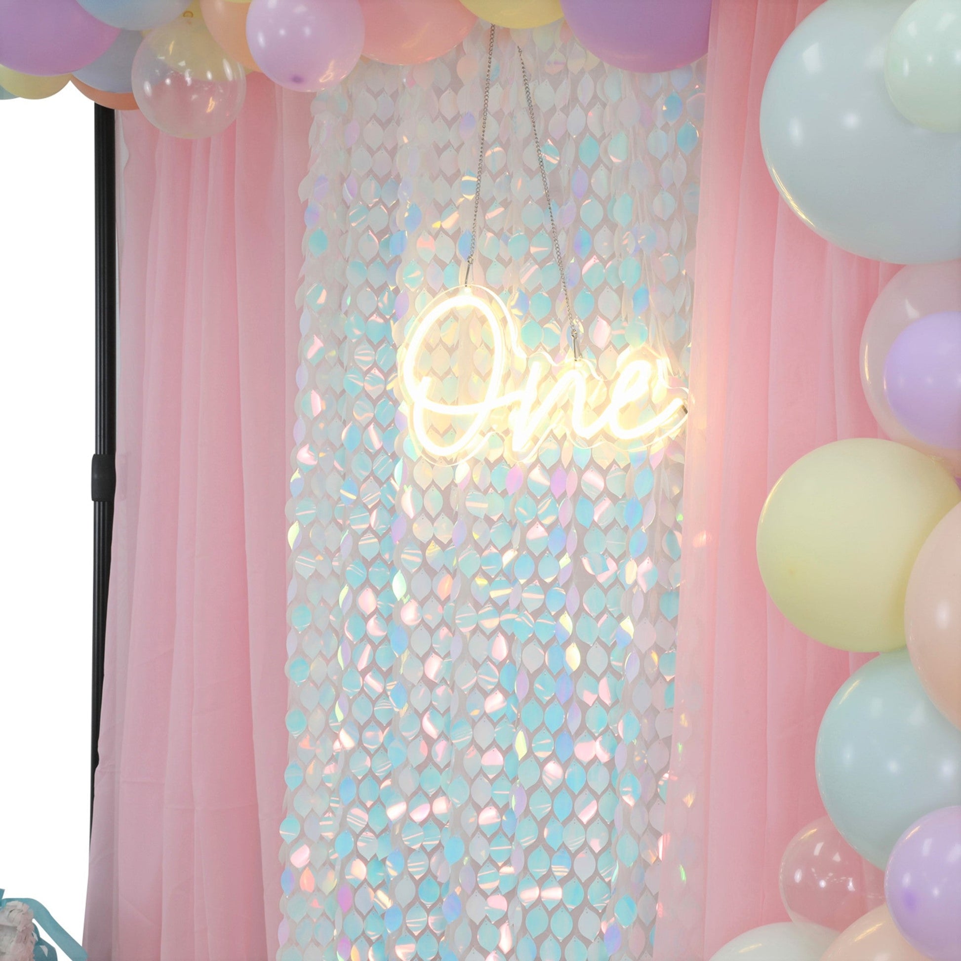 Leaf Payette Sequin 10ft H x 52" W Drape/Backdrop panel - Iridescent White