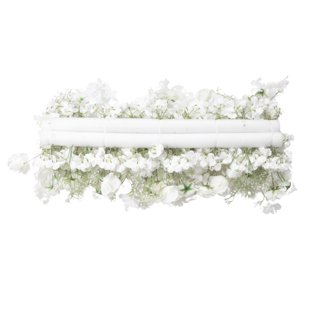 2 pcs/pk Premade Rose and Baby's Breath Flower Backdrop Arch/Table Runner Decor - White
