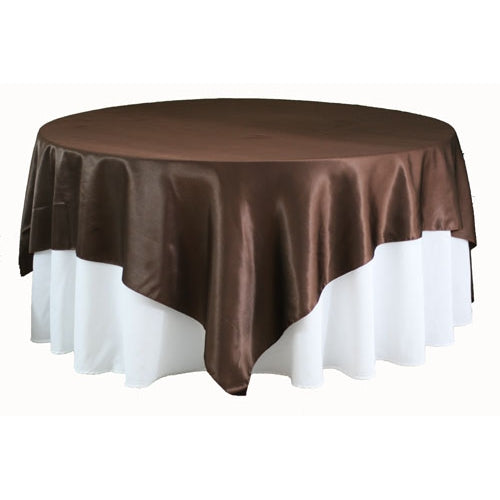 Square 90"x90" Satin Table Overlay - Chocolate Brown - CV Linens